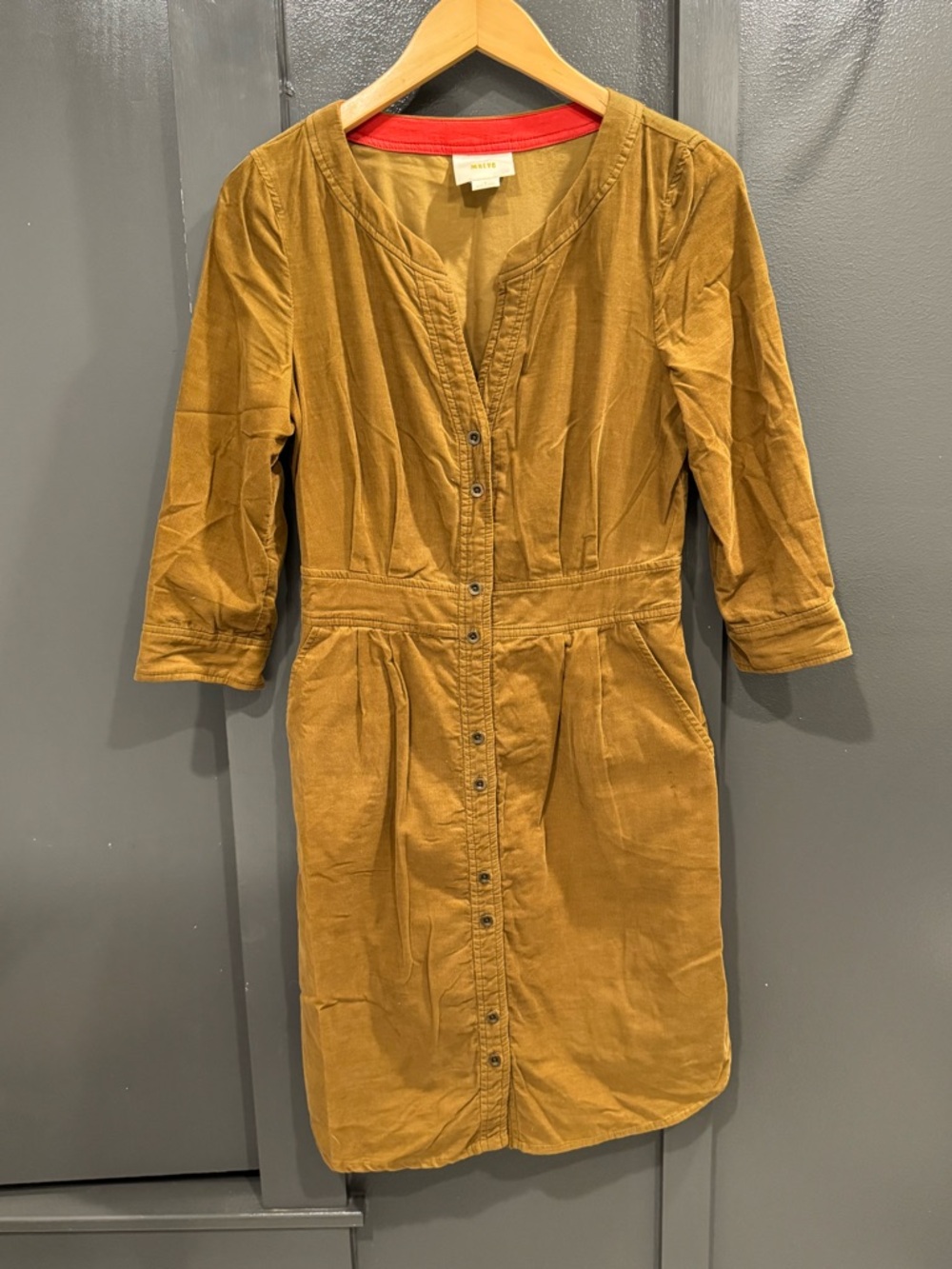 Anthropologie Maeve Mustard Button-Front Midi Dress